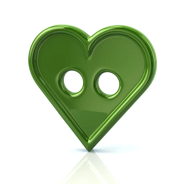 Bouton vert en forme de coeur — Photo