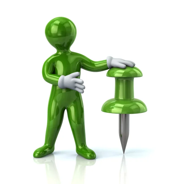 Green man and push pin icon — Stock Photo, Image