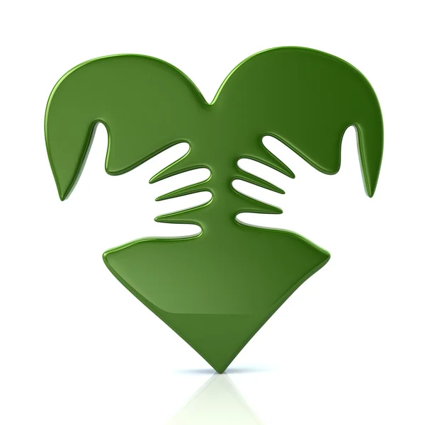 Zelená ikona srdce a ruce — Stock fotografie