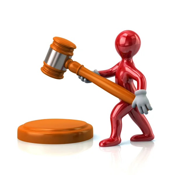 Red man with judge gavel — Stock Photo, Image