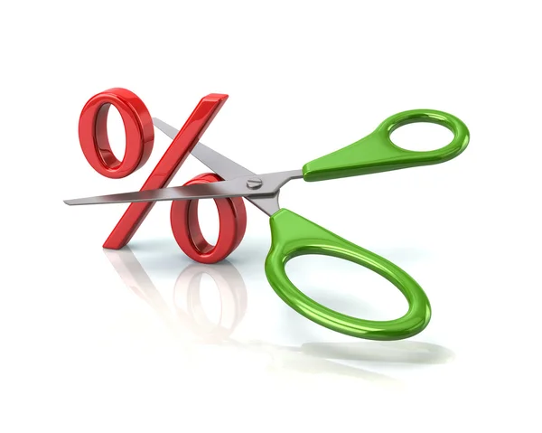 Green scissors cutting percent sign — Stock Photo, Image