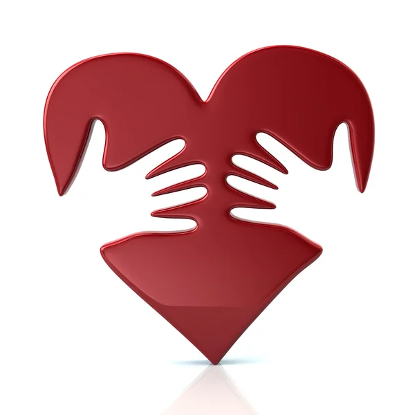 Kırmızı kalp ve el simgesi — Stok fotoğraf