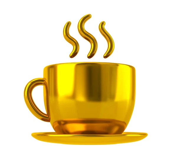 Золотой Дымящийся Кофе Значок Иконка Иллюстрация Изолированы Белом Фоне Лицензионные Стоковые Фото
