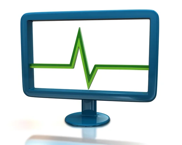 Blue monitor with green pulse sign — Stock Photo, Image