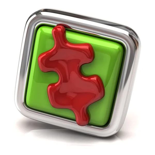 Red jigsaw on green button — Stock Photo, Image