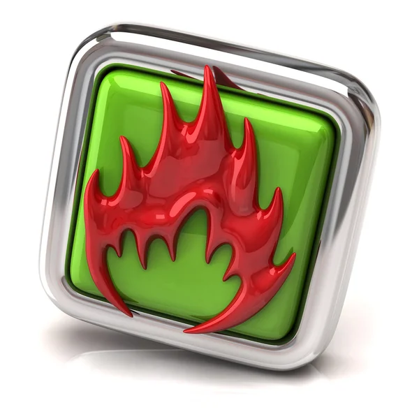 Red fire symbol on green button — Stock Photo, Image