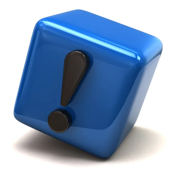 Exclamation sign and blue cube — Stock Photo, Image