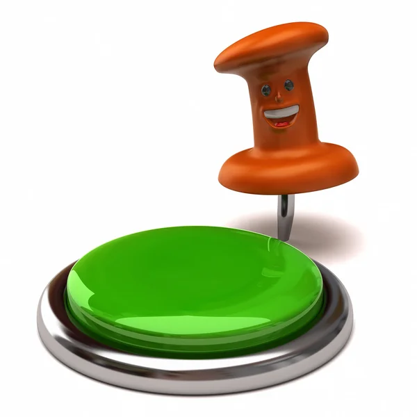 Fun thumbtack and green button — Stock Photo, Image