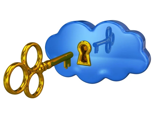Arany kulcs-ban felhő kulcslyuk — Stock Fotó