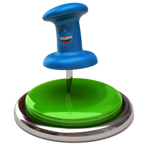 Fun thumbtack and green button — Stock Photo, Image