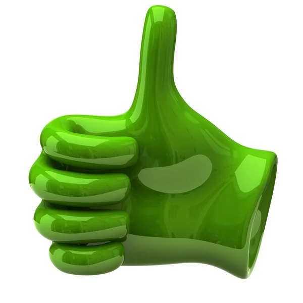 Mano verde mostrando pulgares hacia arriba — Foto de Stock