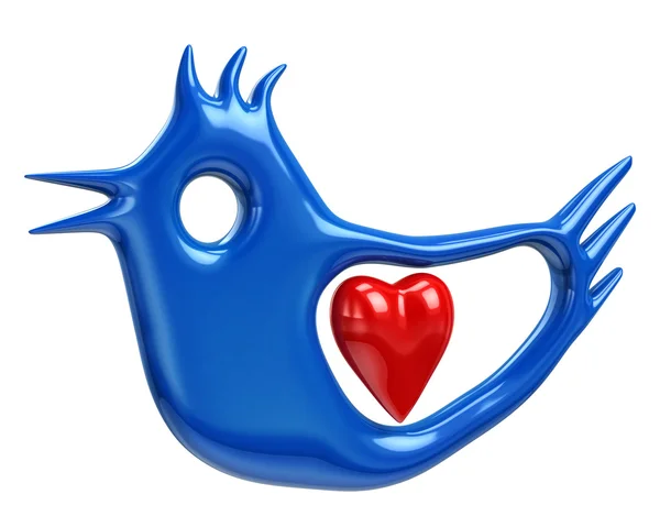 蓝鸟和红色的心 — 图库照片