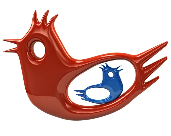 Großer roter Vogel schützt blauen Birdie — Stockfoto