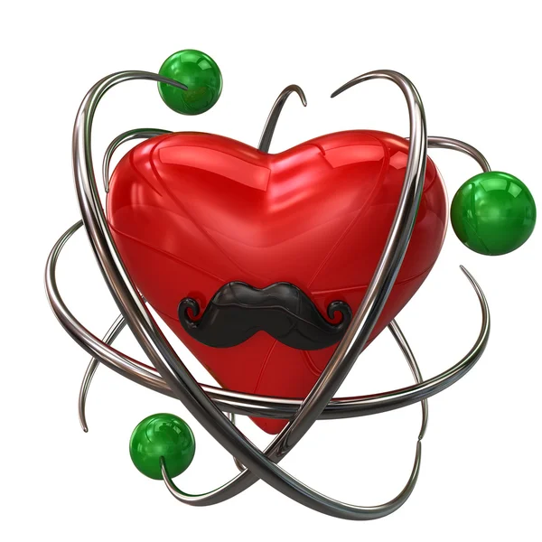 红色的心，与原子 — 图库照片
