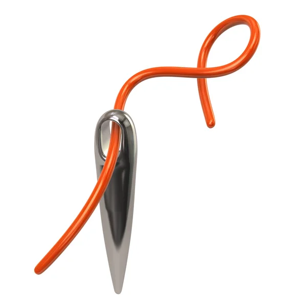 Silver needle and orange thread — Stock Photo, Image