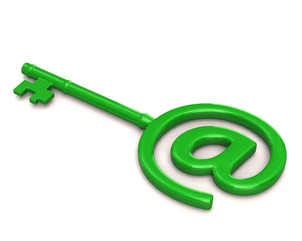 Green key with e-mail symbol — Stock Photo, Image