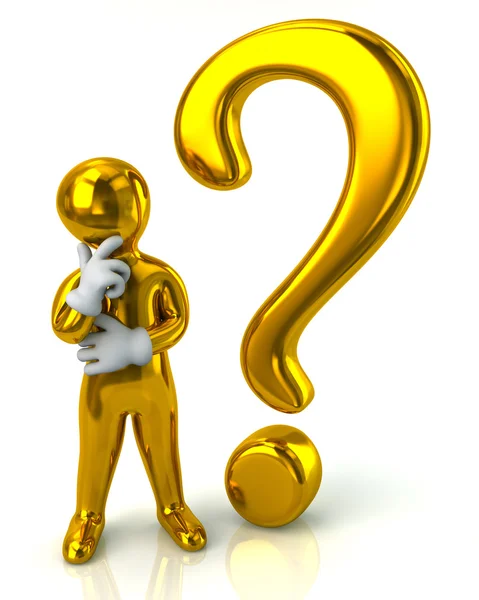 Golden man and question mark — Stock Photo, Image