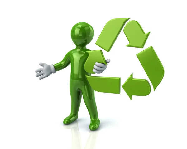男とリサイクルの緑色の矢印 — ストック写真