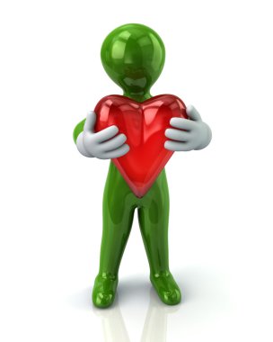 Yeşil adam holding kırmızı kalp