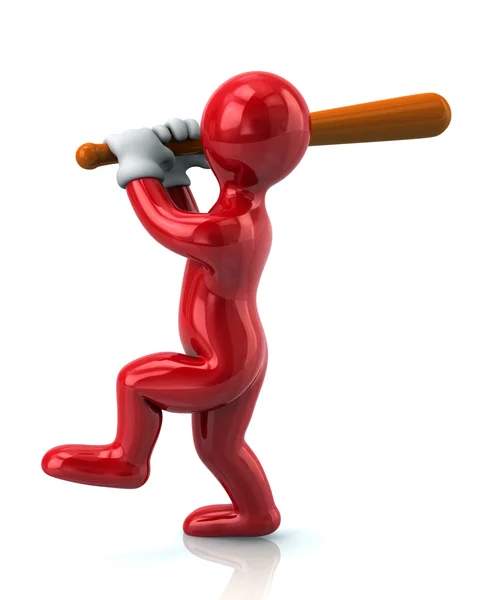 Красный человек держит бейсбольную биту — стоковое фото