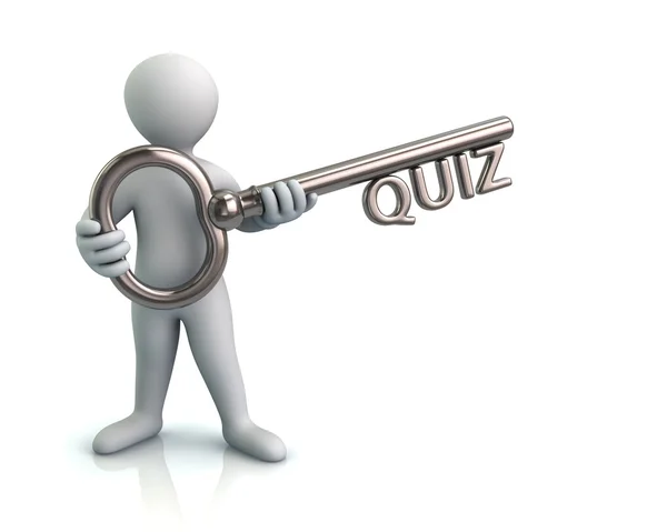 Mann mit silbernem Schlüssel mit Quiz — Stockfoto