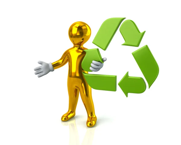 Mann und grüne Recycling-Pfeile — Stockfoto