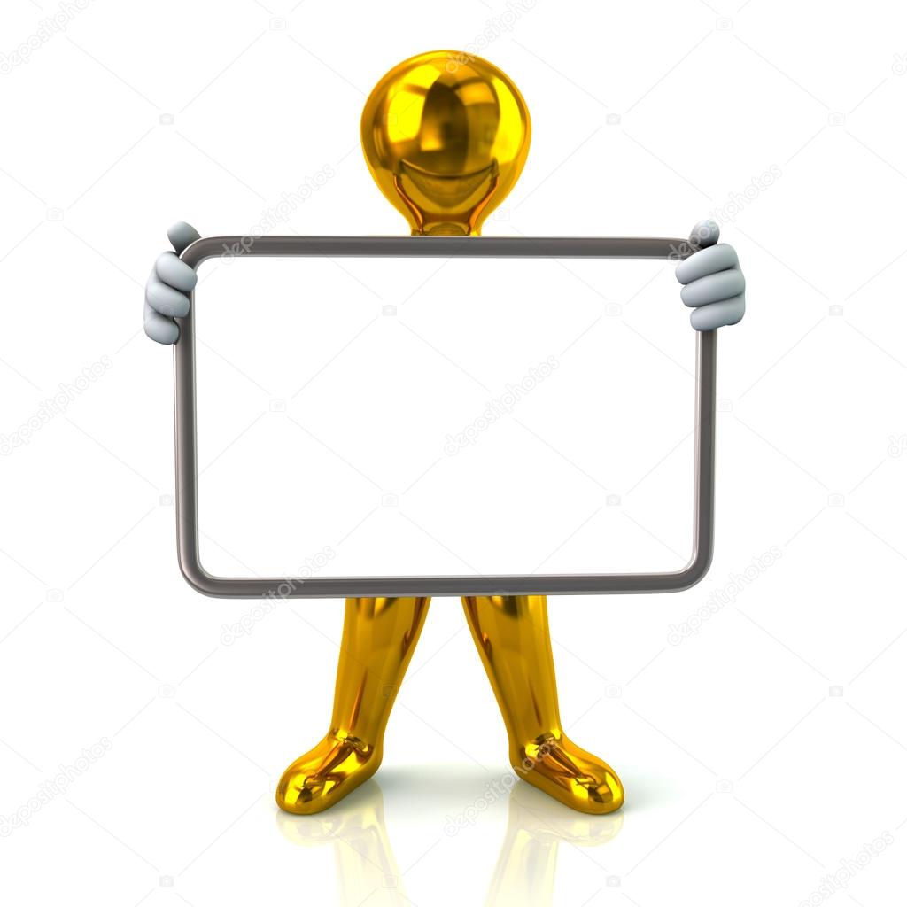 Goldern man holding blank board