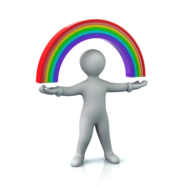 Kreslená postava muž s rainbow — Stock fotografie