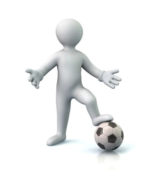 Cartoon man standing on soccer ball — Stock Photo, Image