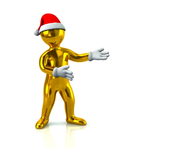 Gouden cartoon man in Kerstman hoed — Stockfoto