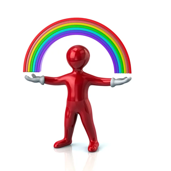 Uomo personaggio dei cartoni animati con arcobaleno — Foto Stock
