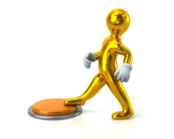 Golden man pressing button — Stock Photo, Image