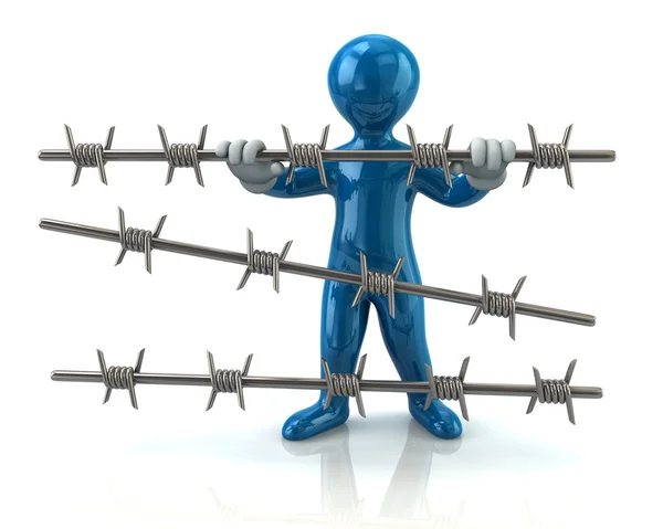 Refugee behind barbed wire — Stock Photo, Image