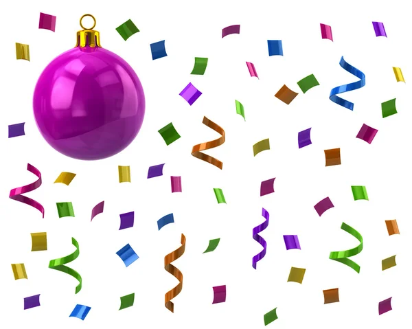 Colorful confetti and Christmas ball — Stock Photo, Image