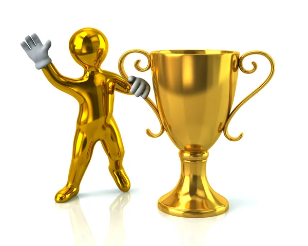 Man and gold winner cup — Stock Photo, Image