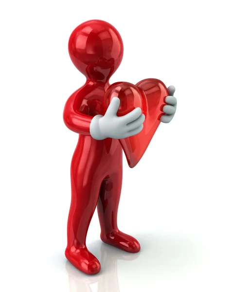 stock image Red man holding red heart