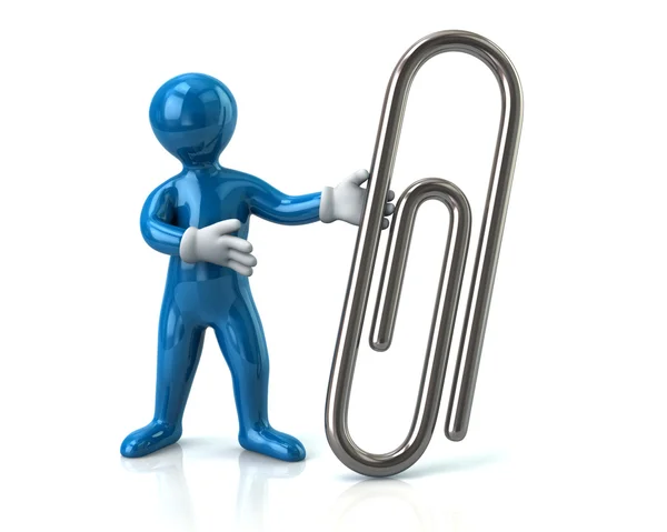 Man holding silver paper clip — Stock Photo, Image