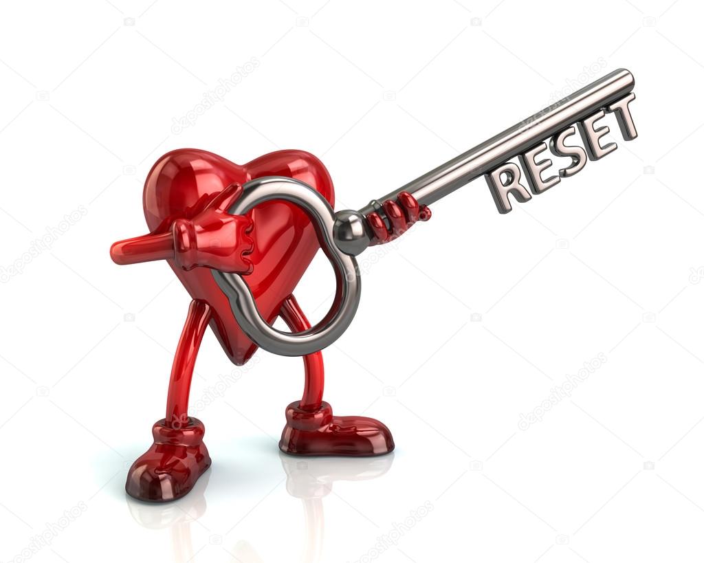 heart holding key with word reset