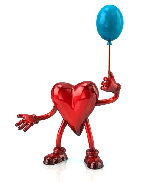 Сердечный персонаж с голубым шариком — стоковое фото