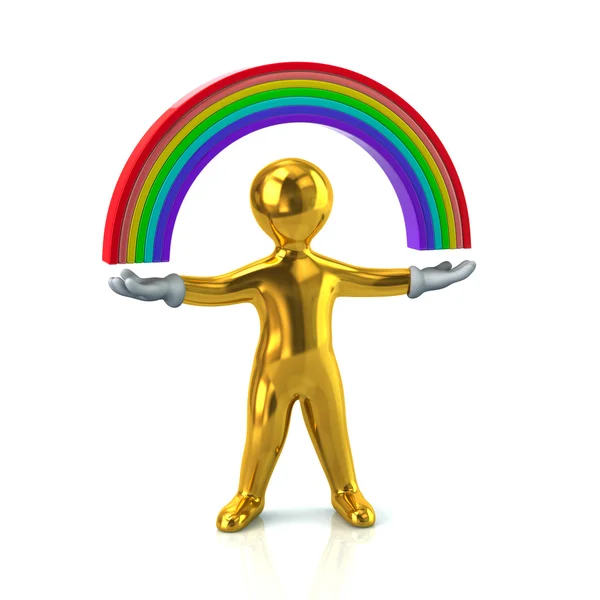 Homem dourado segurando arco-íris — Fotografia de Stock