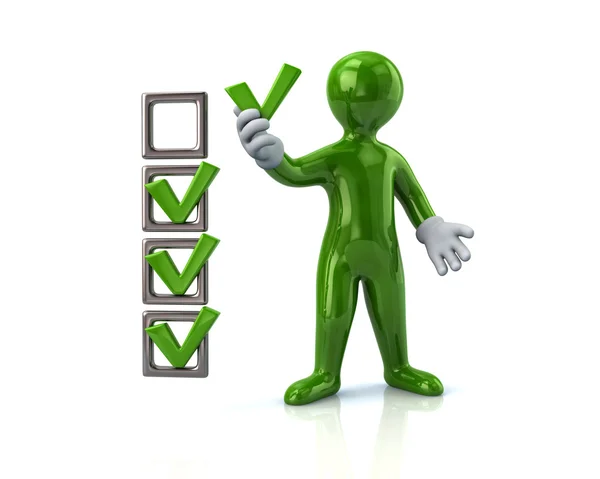 Green man and checklist boxes — Stock Photo, Image