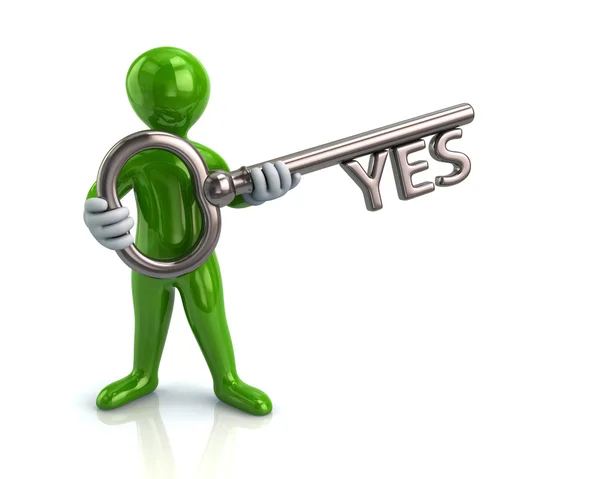 Man holding key with yes — Stock Photo, Image