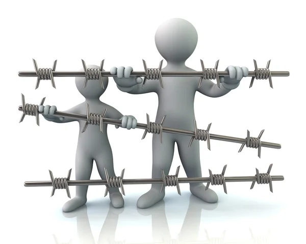 Refugees behind barbed wire — Stock Photo, Image