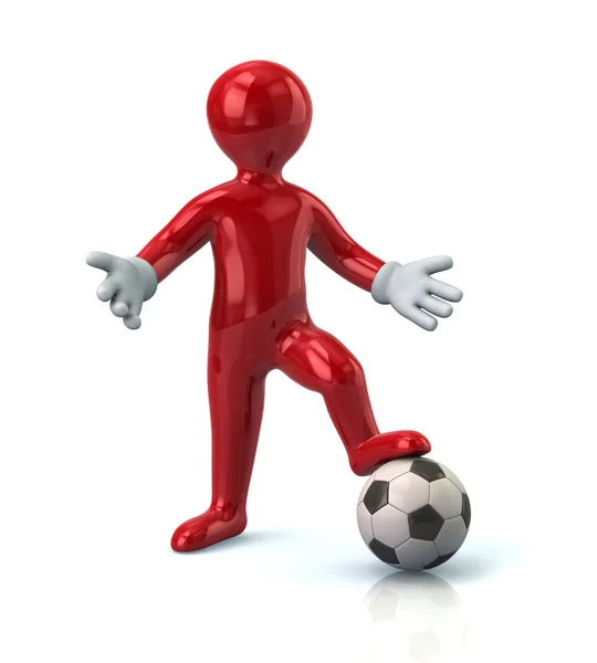Персонаж стоїть на футбольному м'ячі — стокове фото