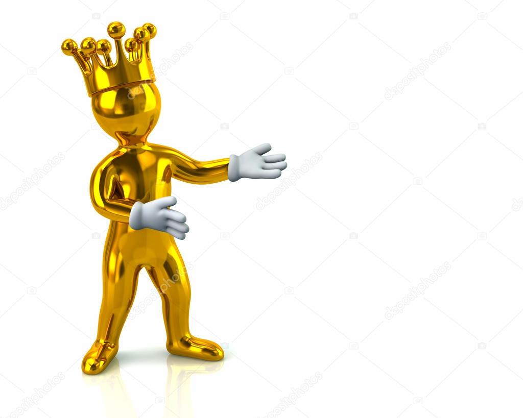 man with crown presenting something