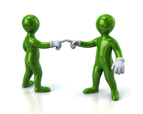 men pointing fingers at each other