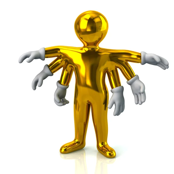 Golden character man with six hands — Stock Photo, Image