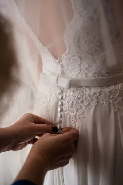 Bröllopsklänning Närbild Brudkorsett — Stockfoto