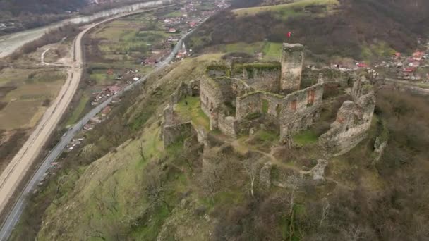 Luftaufnahmen Über Den Ruinen Der Zitadelle Die Geringer Höhe Der — Stockvideo