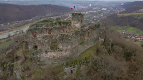 Vedere Aeriană Cetății Zburând Peste Pereții Ruinei Timp Camera Înclină — Videoclip de stoc